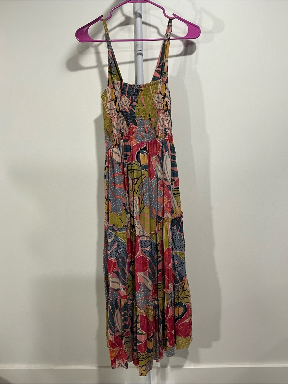 Angie Tropical Floral V-Neck Maxi Dress in Pink, Yellow & Green - Picture 6 of 7